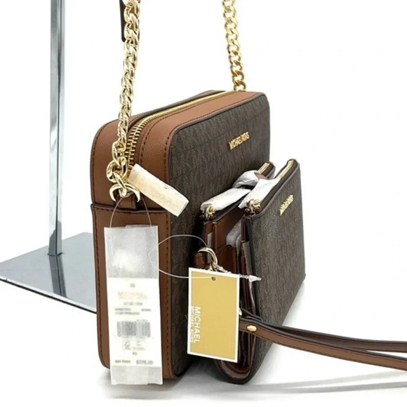 Michael Kors Large EW Crossbody Bag & Large Double Zip Wallet Brown - Picture 4 of 13